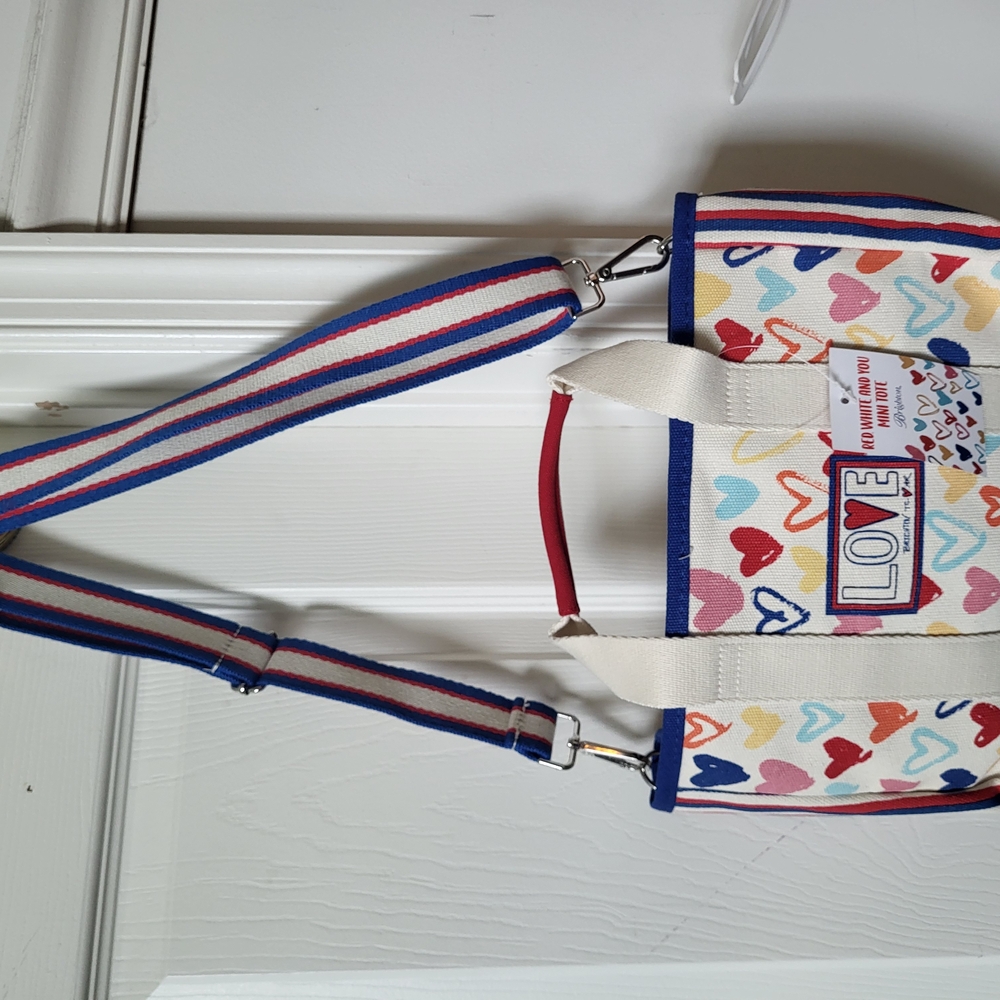 Brighton Red White And You Mini Tote w/crossbody Strap. Heart Pattern. Nwt.
